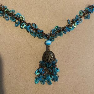 Blue / teal brass vintage looking necklace
